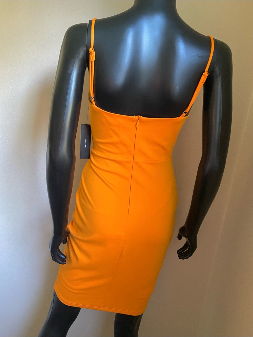 Lulu's Vibrant Orange Midi Bodycon Dress with V-Notch Neckline NWTs - Picture 7 of 12